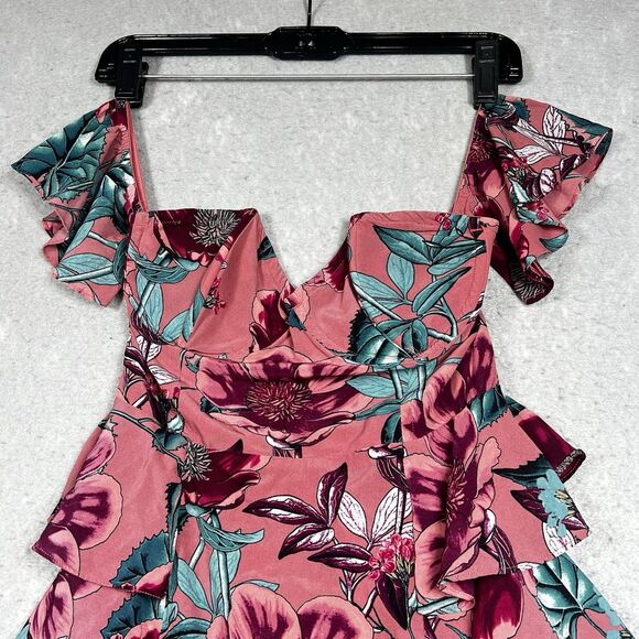 For Love and Lemons Flamenco Mini Dress M Pink Tiered Ruffle Off the Shoulder - Picture 2 of 10